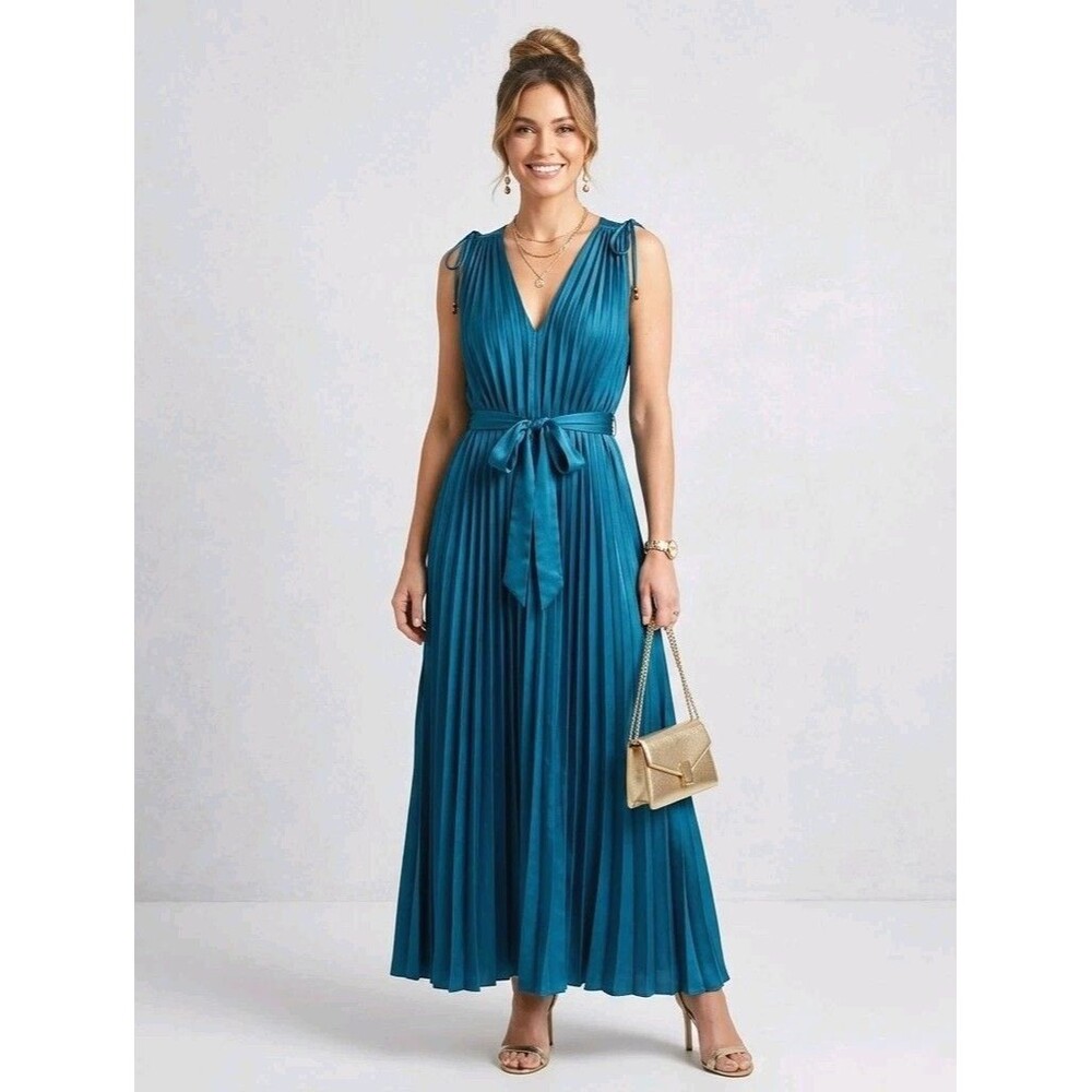 Dress Forum Los Angeles Teal Blue Pleated Maxi Dress NWT Size M Formal Wedding